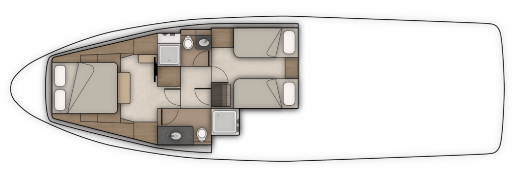 WIA 520 Elektroboot, Aufteilung im Kabinenbereich und Bad
